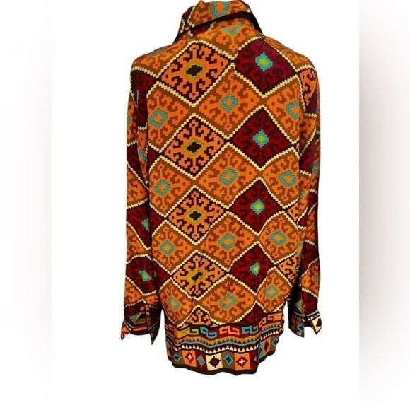 Linea Louis Dell O'lio Southwest Western Silk Blouse Art orange red large - Picture 3 of 11
